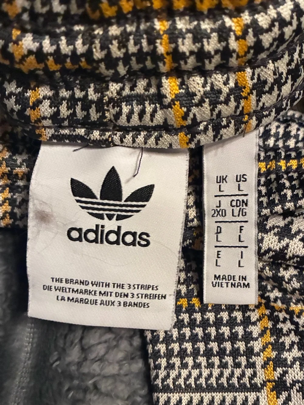 Show Stopper in these adidas Houndstooth Joggers in Black, White & Mustard